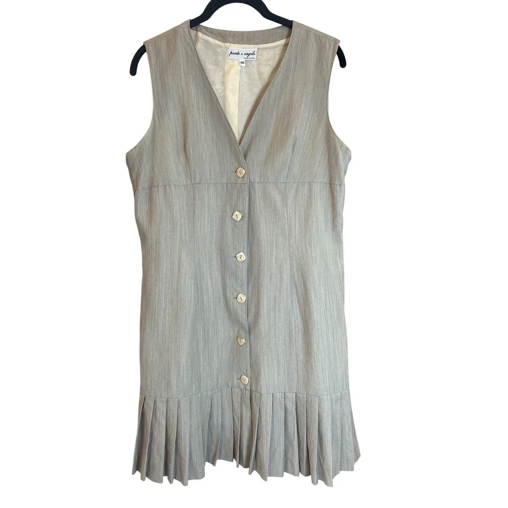 Punto e Virgola Grey Wool Button Front Pleated Drop Waist‎ Mini Dress Italy 46